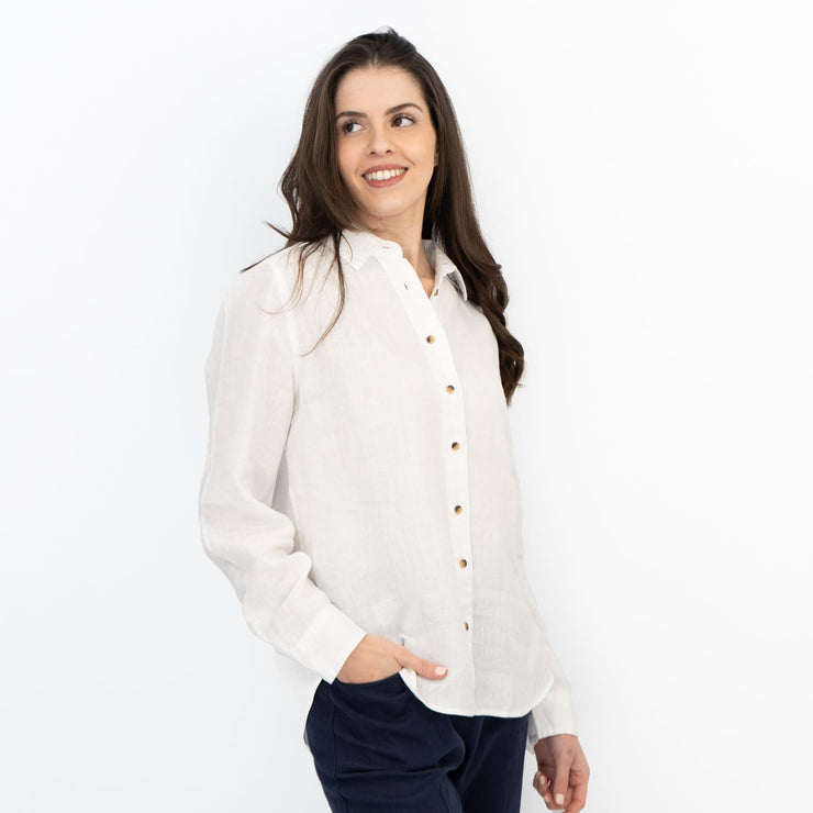 M&S Womens Oversized White Pure Linen Collared Blouse