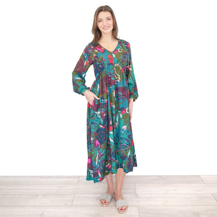 White Stuff Izzy Midi Dress Green Print V - Neck - Quality Brands Outlet