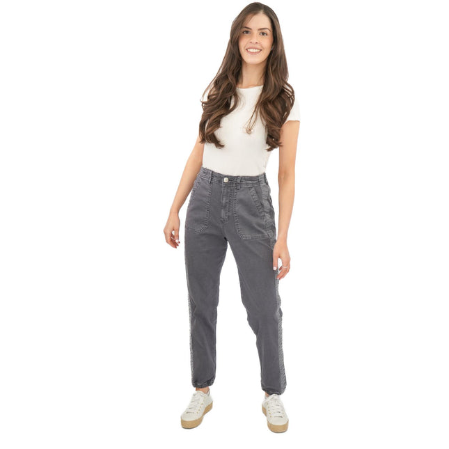 M&S Cotton Blend Slim Fit Trousers Stretch Elasticated Cuff Navy-Quality Brands Outlet-
