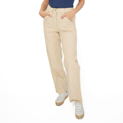 M&S Cream Straight Leg Trousers Stretch Cotton Rich Relaxed Utility - Quality Brands Outlet