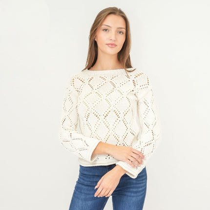 M&S Ivory Crochet Jumper Long Sleeve Tops - Quality Brands Outlet