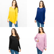 Evans Womens Asymmetric Top Mustard Longline Crew Neck Long Sleeve Relaxed Fit - Quality Brands Outlet