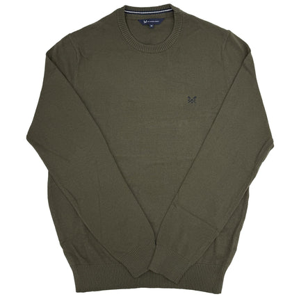 Crew Clothing Mens Knitted Jumper Long Sleeve Khaki Green-Quality Brands Outlet-