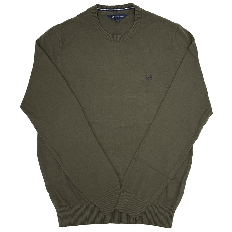 Crew Clothing Mens Knitted Jumper Long Sleeve Khaki Green - Quality Brands Outlet