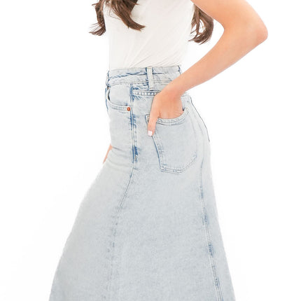 M&S Denim Maxi Skirt A-Line Cotton Lyocell-Quality Brands Outlet-
