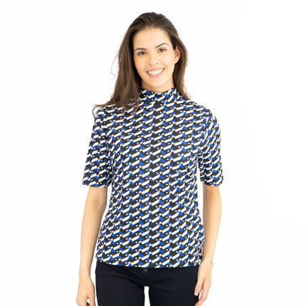 Karen Millen Womens T-Shirt Blue Geometric Summer - Quality Brands Outlet