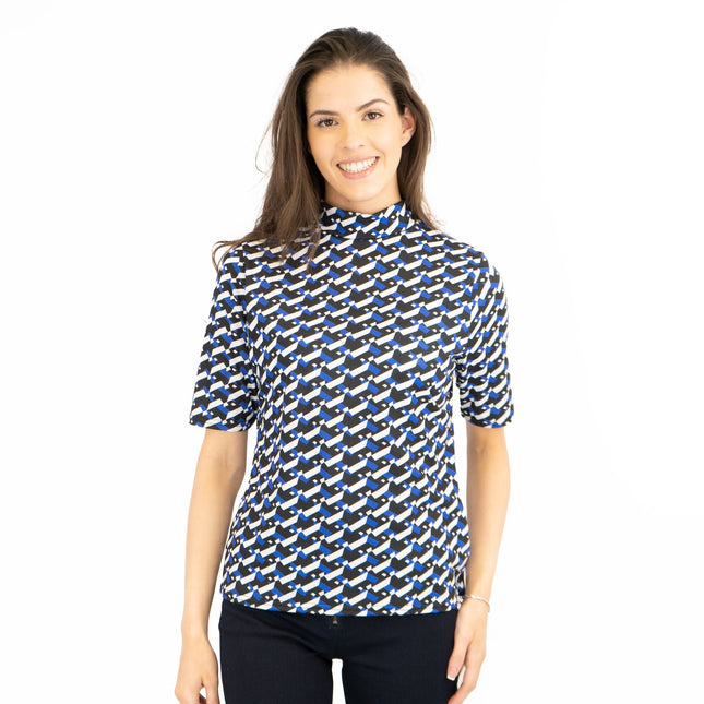Karen Millen Womens T-Shirt Blue Geometric Summer - Quality Brands Outlet