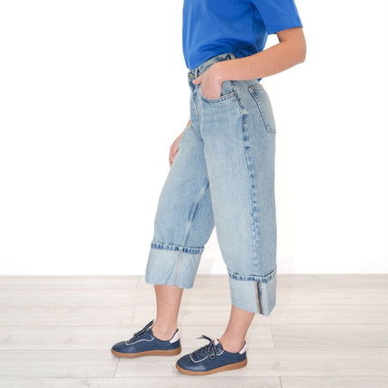 Next Crop Turn Up Jeans Wide Leg Light Blue Denim-Quality Brands Outlet-