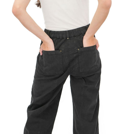 M&S Black Straight Leg Trousers Stretch Cotton Rich Relaxed Utility - Quality Brands Outlet