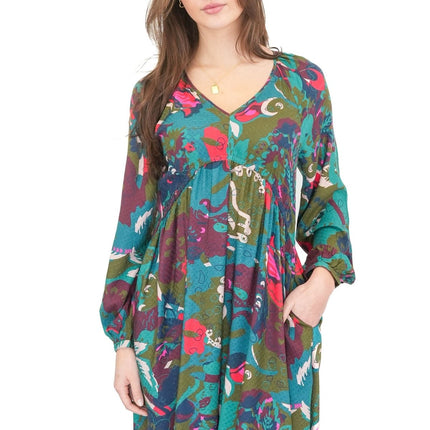 White Stuff Izzy Midi Dress Green Print V - Neck - Quality Brands Outlet
