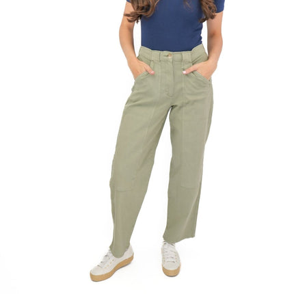M&S Khaki Straight Leg Trousers Stretch Cotton Rich Relaxed Utility - Quality Brands Outlet