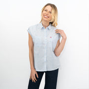 Crew Clothing Womens Blue Striped Embroidered Shirt