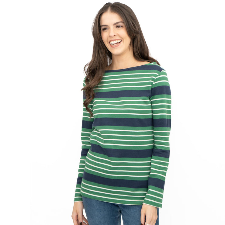 Crew Clothing Womens Top Ultimate Breton Stripe Green - Quality Brands Outlet