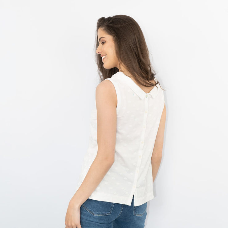 White Stuff Sleeveless Cotton Jersey Embroidered White Vest Summer Tops