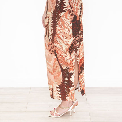 Lola Midi Dress Pink Floral Leaf Print Sleeveless - Quality Brands Outlet