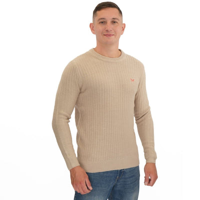 Crew Clothing Mens Jumper Chunky Rib Light Brown - Quality Brands Outlet