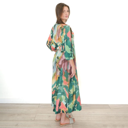 White Stuff Dress Lucy Midi Dress V - Neck Green Multi Floral V - Neck Midi - Quality Brands Outlet