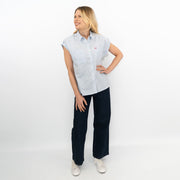 Crew Clothing Womens Blue Striped Embroidered Shirt