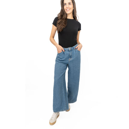 M&S Linen Blend Denim Wide Leg Blue Jeans