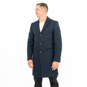 M&S Mens Wool Blend Overcoat Navy