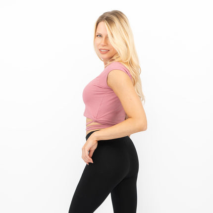 Gymshark Womens Ribbon Capped Sleeve Crop Top Dusky Pink-Quality Brands Outlet-
