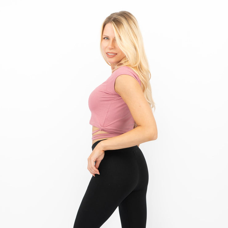 Gymshark Womens Ribbon Capped Sleeve Crop Top Dusky Pink