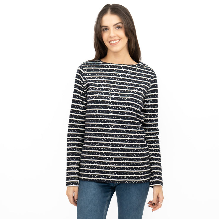 Crew Clothing Womens Navy Top Ultimate Breton Stripe Stars - Quality Brands Outlet