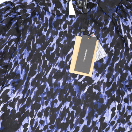 Vero Moda Black Purple Leopard Print 3/4 Sleeve Tops-Quality Brands Outlet-