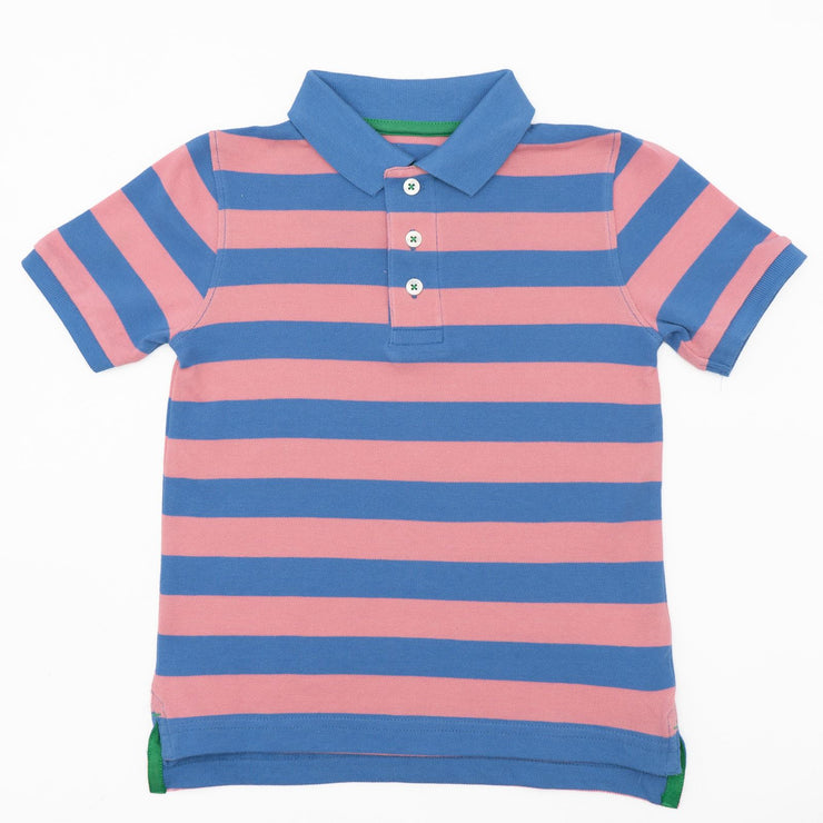 Mini Boden Boys Blue Striped Casual Short Sleeve Polo Shirts