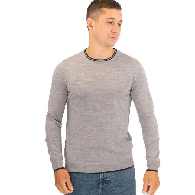 Nicole Farhi Farhi Mens Crew Neck Merino Wool Jumper Grey-Quality Brands Outlet-