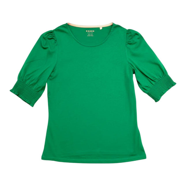 Boden Emerald Green Puff Sleeve T-Shirt Cotton Smocked Cuff Casual Summer - Quality Brands Outlet