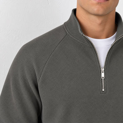 Mens Jumpers Half Zip Sole Textured Long Sleeve Tops – Sage Green