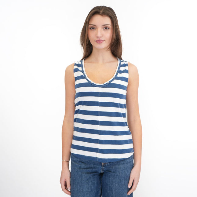 White Stuff Ava Stripe Organic Cotton Vest Top Navy
