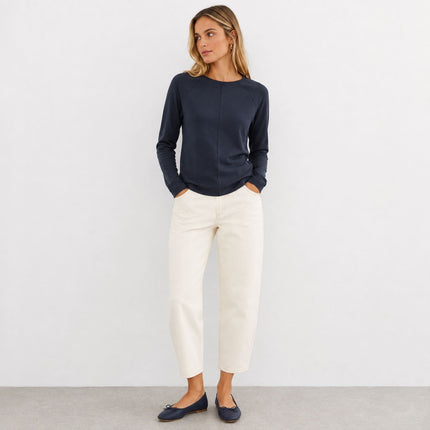 Seam Detail Long Sleeve Top Premium Brand – Navy