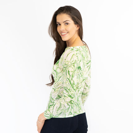 Karen Millen Green Abstract Print Long Sleeve Tops