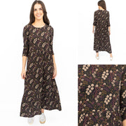 Seasalt Black Dress Tiered Line Strokes Midi - Quality Brands Outlet