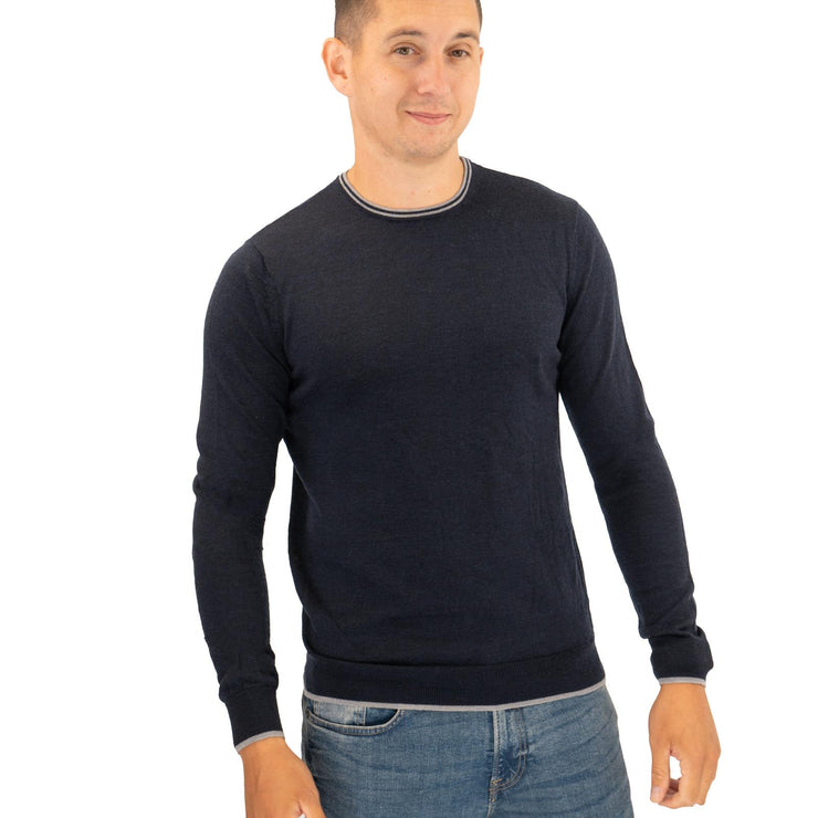 Nicole Farhi Farhi Mens Crew Neck Merino Wool Jumper Navy