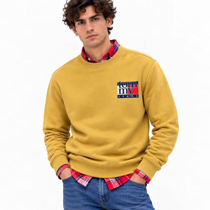 Mens Sweatshirts Classic Logo Print Long Sleeve Tops - Mustard Yellow-Quality Brands Outlet-