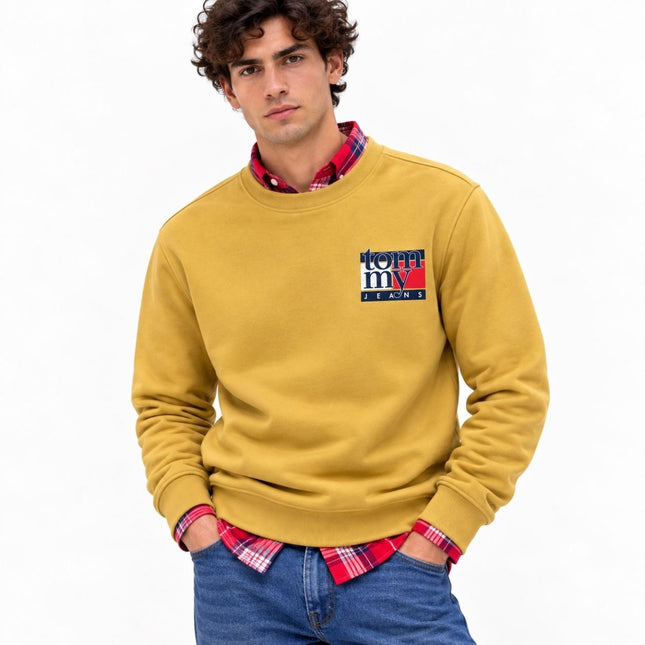 Mens Sweatshirts Classic Logo Print Long Sleeve Tops - Mustard Yellow-Quality Brands Outlet-