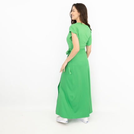 Coast Green Short Sleeve Cross Wrap Long Maxi Dresses-Quality Brands Outlet-