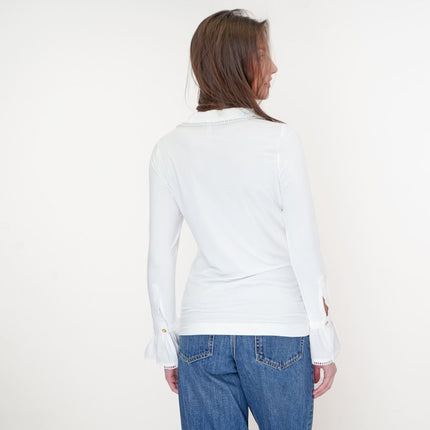 Joules Kate White Frilled Neck Long Sleeve Top-Quality Brands Outlet-