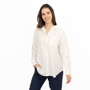 M&S Womens White Pure Linen Collared Blouse