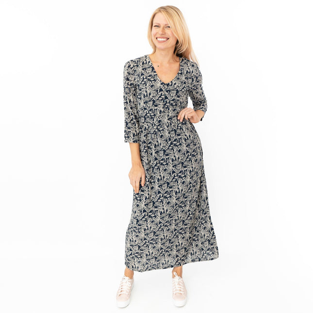 Seasalt Navy Floral Feather Slate Midi Dress-Quality Brands Outlet-