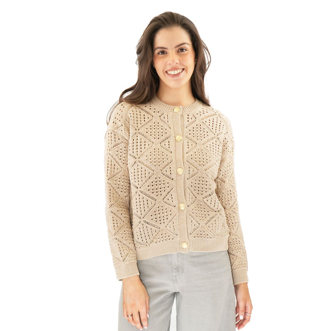 M&S Pointelle Knitted Cappuccino Cardigan-Quality Brands Outlet-