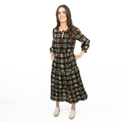 Seasalt Black Dearling Dress Tiered Patchwork-Quality Brands Outlet-