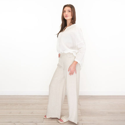 East Clothing Linen Trouser Stone Wide Leg Palazzo Trouser Summer Relaxed - Quality Brands Outlet