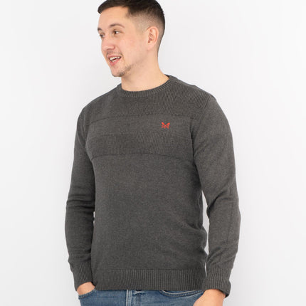 Crew Clothing Mens Rib Knitted Jumper Long Sleeve Dark Grey-Quality Brands Outlet-