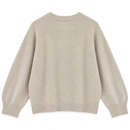 Womens Jumpers Relaxed Fit Crew Neck Knit Tops - Cream