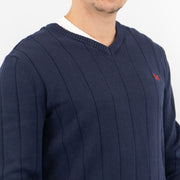 Crew Clothing Mens Jumper Navy V-Neck Ribbed Long Sleeve Organic Cotton