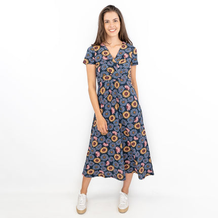 Seasalt Navy Sunflower Chapelle Jersey Midi Dress-Quality Brands Outlet-